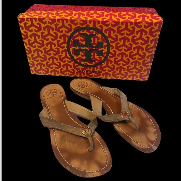 Tory Burch Gold Cameron Suede Sandal Sz 8 Women - Picture 2 of 8